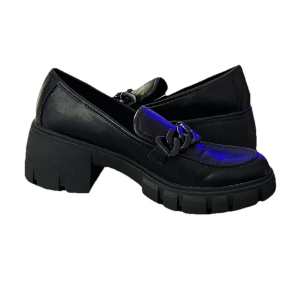Madden Girl Y2K Hoxton Black Chunky Platform Loafers Size 8.5 M Chain Goth 2000s